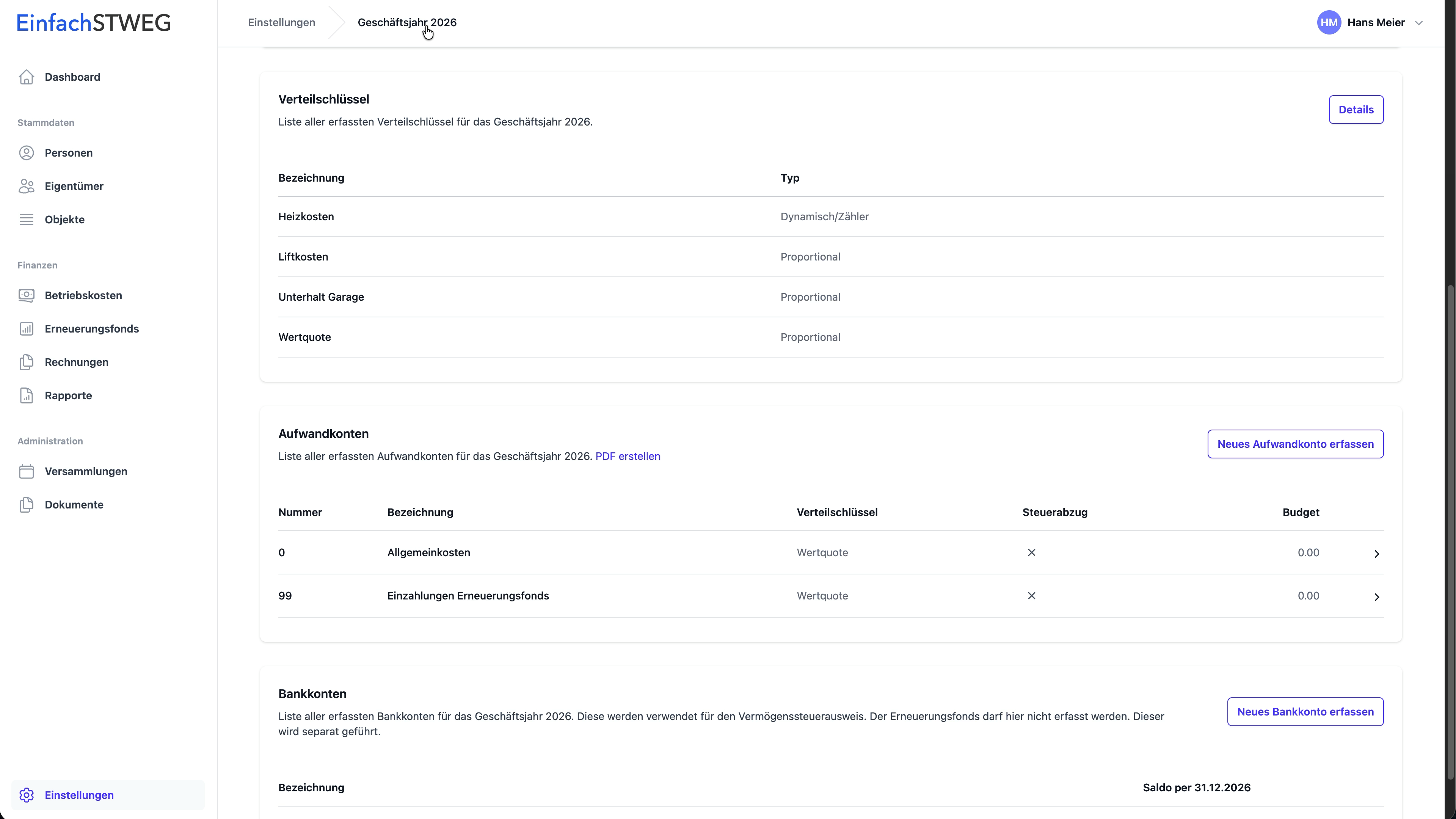 Verteilschlüssel erfassen